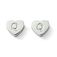 316 Surgical Stainless Steel Beads, Love Heart with Letter Bead, Stainless Steel Color, Letter Q, 5.5x6.5x2.5mm, Hole: 1.4mm(STAS-R230-01Q-P)