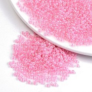 8/0 Glass Seed Beads, Inside Colours, Round Hole, Round, Transparent Colours Rainbow, Pink, 8/0, 3~4x2~3mm, Hole: 0.8mm, about 1666pcs/50g(X-SEED-A016-3mm-210)