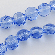 Glass Bead Strands, Faceted, Flat Round, Royal Blue, 8x6~7mm, Hole: 1mm(GLAA-R044-8mm-12)