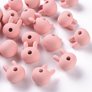 Acrylic Beads, Rubberized Style, Half Drilled, Rabbit, Light Coral, 19x16.5x14.5mm, Hole: 3.5mm(OACR-S039-02-52)