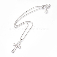 Adjustable 304 Stainless Steel Pendants Necklaces, Cross, Stainless Steel Color, 24.64 inch~25.19  inch(62.5~64cm)(NJEW-JN02247-02)