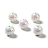 UV Plating Rainbow Iridescent Acrylic Beads, Round, White, 15~15.5x15.5~16mm, Hole: 2.7mm(X-PACR-D070-01F)