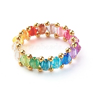 Transparent Acrylic Beads Finger Rings, with 304 Stainless Steel Beads, Ring, Colorful, 6.5mm, US Size 6 3/4(17mm)(X1-RJEW-TA00004)