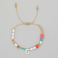 Initial Letter Natural Pearl Braided Bead Bracelet, Adjustable Bracelet, Letter G, 11 inch(28cm)(LO8834-07)