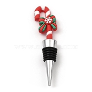 Christmas Theme Aluminium Alloy & PVC Wine Bottle Stoppers, for Winebottle, Candy Cane, 117x28x20mm(FIND-Q091-01B)