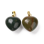 Natural Moss Agate Pendants, with Golden Tone Brass Findings, Heart Charm, 18x15~15.5x6~8mm, Hole: 6x3mm(G-I311-A08-G)