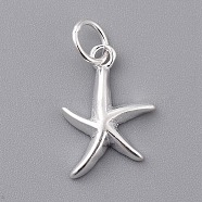 925 Sterling Silver Pendants, Starfish/Sea Stars, with 925 Stamp, Silver, 15x9.5x2mm, Hole: 4mm(X-STER-K170-03S)