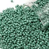 TOHO Round Seed Beads, Japanese Seed Beads, Frosted, (561F) Matte Galvanized Sthwst Green, 11/0, 2.2mm, Hole: 0.8mm, about 50000pcs/pound(SEED-TR11-0561F)