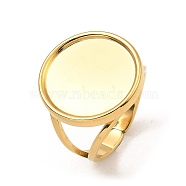 304 Stainless Steel Open Cuff Pad Ring Settings, Flat Round, Real 18K Gold Plated, US Size 6 1/2(16.9mm), 3~18mm, Tray: 16mm(RJEW-Z018-41G)