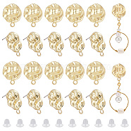 Elite 20Pcs Zinc Alloy Stud Earring Finding, with Horizontal Loops and 40Pcs Plastic Ear Nuts, Flat Round, Light Gold, 22x17mm, Hole: 2mm, Pin: 0.8mm(FIND-PH0007-97)