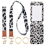 SUNNYCLUE PU Leather Name Card Holders, with Zinc Alloy Clasp and Polyester Wristlet Strap & Lanyard, Cow Pattern, Card: 110x69x5mm, Inner Diameter: 83x51mm, 1 set/box(AJEW-SC0001-45B)