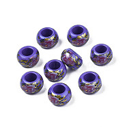 Flower Printed Opaque Acrylic Rondelle Beads, Large Hole Beads, Slate Blue, 15x9mm, Hole: 7mm(SACR-S305-27-G04)