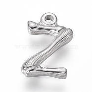 304 Stainless Steel Pendants, Bamboo Shaped Letter, Stainless Steel Color, Letter.Z, 17.5~19x10~16x3~4mm, Hole: 1.8~2mm(STAS-G214-38P-Z)