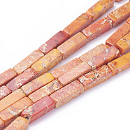 Natural Imperial Jasper Beads Strands, Cuboid, Dyed, Orange, 13~13.5x4.2~4.5x4.2~4.5mm, Hole: 1.2mm, about 30pcs/strand, 15.5 inch~16.1 inch(39.5~41cm)(G-L515-01F)
