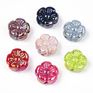 UV Plating Acrylic Beads, Iridescent, Flower, Mixed Color, 19x19.5x9.5mm, Hole: 2.5mm(PACR-N015-07)