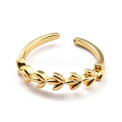 Brass Leaf Wrapped Open Cuff Ring for Women, Cadmium Free & Nickel Free & Lead Free, Real 18K Gold Plated, US Size 6 1/4(16.7mm)(RJEW-C018-22G)