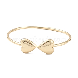 Rack Plating Brass Bangles, Heart Cuff Bangle for Women, Long-Lasting Plated, Cadmium Free & Lead Free, Real 18K Gold Plated, Inner Diameter: 2-1/8 inch(5.3cm)x2-1/2 inch(6.3cm)(BJEW-L652-25G)