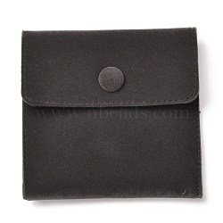 Square Velvet Jewelry Bags, with Snap Fastener, Black, 10x10x1cm(TP-B001-01B-05)