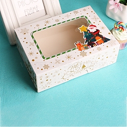 Rectangle Paper Bakery Bakery Boxes with Window, Christmas Theme Gift Box, for Mini Cake, Cupcake, Cookie Packing, White, 210x150x70mm(BAKE-PW0007-147B-04A)