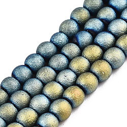 Frosted Electroplate Glass Beads Strands, Round, Aqua, 3mm, Hole: 0.5mm, about 149~150pcs/strand, 15.35''~15.75''(39~40cm)(EGLA-S195-01C-01)