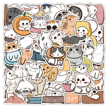 60Pcs Cartoon Cat PVC Stickers for DIY Decorating Luggage, Guitar, Notebook, Mixed Color, 20~80mm, 60pcs