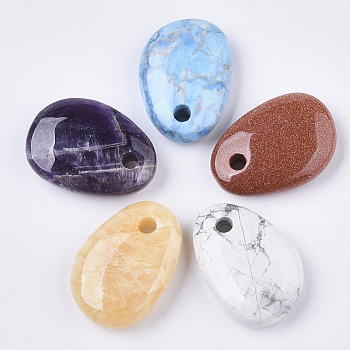 Natural & Synthetic Mixed Stone Pendants, Teardrop, 35x25x10mm, Hole: 4mm