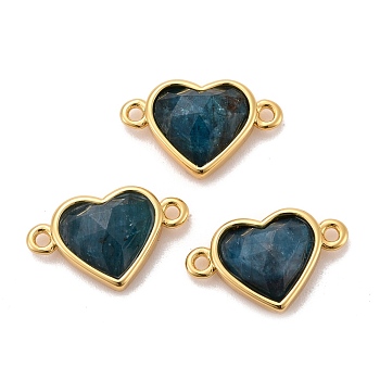 Natural Apatite Links Connectors, with Real 18K Gold Plated Brass Findings, Long-Lasting Plated, Lead Free & Cadmium Free, Faceted, Heart, 10.5x17x5mm, Hole: 1.4mm