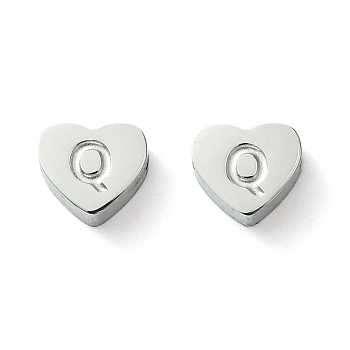 316 Surgical Stainless Steel Beads, Love Heart with Letter Bead, Stainless Steel Color, Letter Q, 5.5x6.5x2.5mm, Hole: 1.4mm