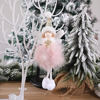 Cloth Pendant Decorations, for Christmas Decorations, Angel with Feather Dress, Pink, 220x90mm