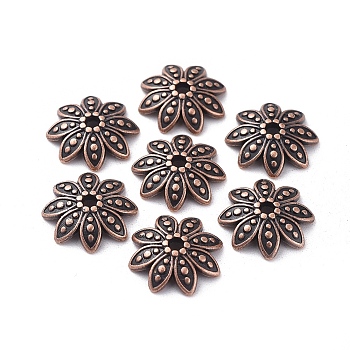 Tibetan Style Bead Caps, Alloy, Cadmium Free & Lead Free, Flower, Red Copper Color, 15x4mm, Hole: 2mm