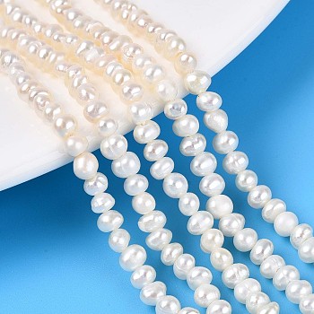 Natural Cultured Freshwater Pearl Beads Strands, Potato, Creamy White, 3~4mm, Hole: 0.4~0.5mm, about 50~52pcs/strand, 6.89~7.68''(17.5~19.5cm)