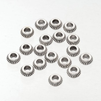 Donut Tibetan Silver Spacer Beads, Lead Free & Cadmium Free, Antique Silver, about 7.5mm long, Hole: about 3mm