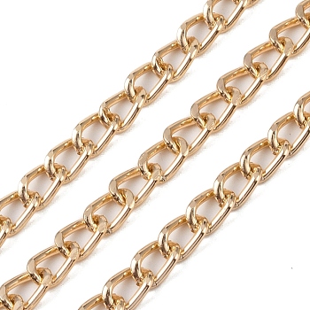 Aluminium Curb Chain, Unwelded, with Spool, Light Gold, 14x9x2mm, about 98.43 Feet(30m)/Roll