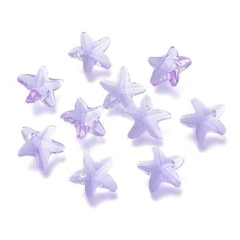 Faceted Glass Charms, Starfish, Lilac, 14x15x7mm, Hole: 1.4mm