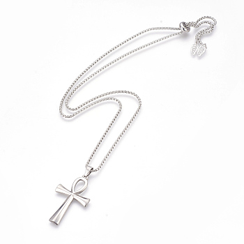 Adjustable 304 Stainless Steel Pendants Necklaces, Cross, Stainless Steel Color, 24.64 inch~25.19  inch(62.5~64cm)