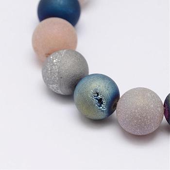 Electroplate Natural Agate Bead Strands, Round, Grade A, Mixed Color, 12mm, Hole: 1mm, about 16pcs/strand, 7.5 inch