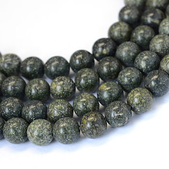 Natural Serpentine/Green Lace Stone Round Bead Strands, 8~8.5mm, Hole: 1mm, about 47pcs/strand, 15.5 inch