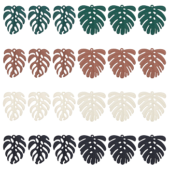 Elite 24Pcs 8 Style Spray Painted Alloy Pendants, Tropical Monstera Leaf Charms, Mixed Color, 35.5x33x2mm and 34.5x26.5x4mm, 3pcs/style