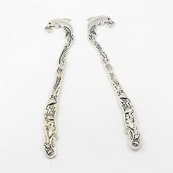 Zinc Alloy Bookmark, Lead Free and Cadmium Free, Dolphin, Antique Silver, 124x28x3mm, Hole: 2mm