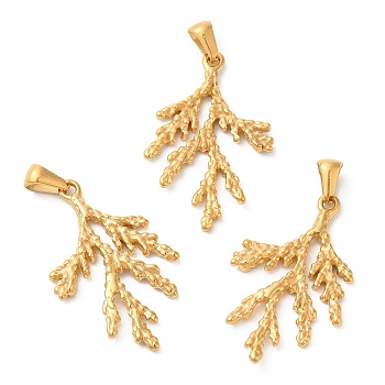 Ion Plating(IP) 304 Stainless Steel Pendants, Leafy Branch Charms, Golden, 34x21x3mm, Hole: 6.5x3.5mm