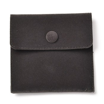 Square Velvet Jewelry Bags, with Snap Fastener, Black, 10x10x1cm