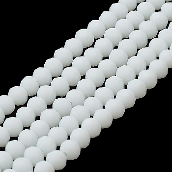 Glass Beads Strands, Faceted, Frosted, Rondelle, White, 3.5mm, Hole: 1mm, about 123~127pcs/strand, 13.7~14.1 inch(35~36cm)