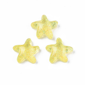 Translucent Acrylic Cabochons, with Glitter Powder, Starfish, Yellow, 20.5x21x7.5mm