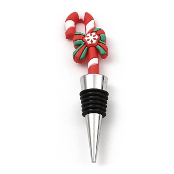 Christmas Theme Aluminium Alloy & PVC Wine Bottle Stoppers, for Winebottle, Candy Cane, 117x28x20mm