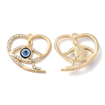 Alloy Crystal Rhinestone Pendants, Heart Charms with Resin Evil Eye, Cadmium Free & Nickel Free & Lead Free, Golden, 25.5x27x4.5mm, Hole: 1.4mm