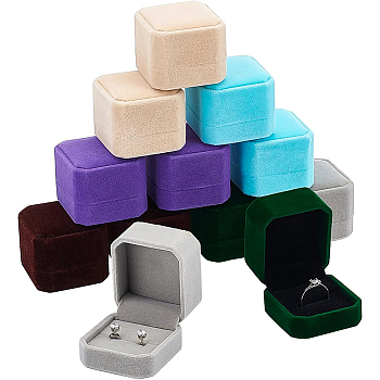 12Pcs 6 Colors Square Velvet Ring Boxes, Square, Mixed Color, 5.5x5x4.8cm, 6 color, 2pcs/color, 12pcs