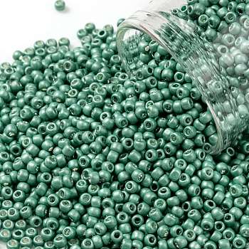 TOHO Round Seed Beads, Japanese Seed Beads, Frosted, (561F) Matte Galvanized Sthwst Green, 11/0, 2.2mm, Hole: 0.8mm, about 50000pcs/pound