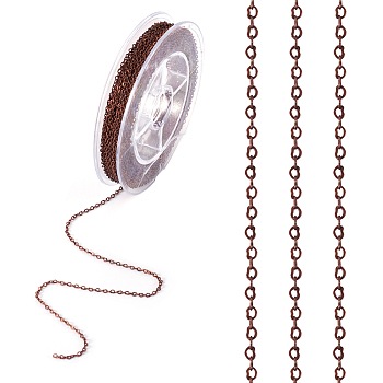 Soldered Brass Heart Chains, with Spool, Red Copper, 1.8x2.4x0.4mm, about 39.37 Feet(12m)/roll