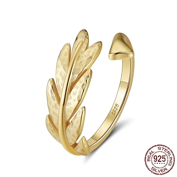 925 Sterling Silver Finger Rings, Feather Arrow Cuff Ring for Women, with S925 Stamp, Real 14K Gold Plated, US Size 6 3/4(17.1mm)