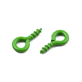 Spray Painted Iron Screw Eye Pin Peg Bails, For Half Drilled Beads, Cadmium Free & Nickel Free & Lead Free, Lime Green, 8x4x1mm, Hole: 2mm, Pin: 1.4mm
